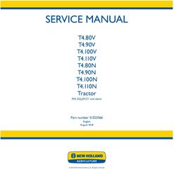 New Holland T4.80V, T4.90V, T4.100V, T4.110V, T4.80N, T4.90N, T4.100N,T4.110N Tractor Service Manual